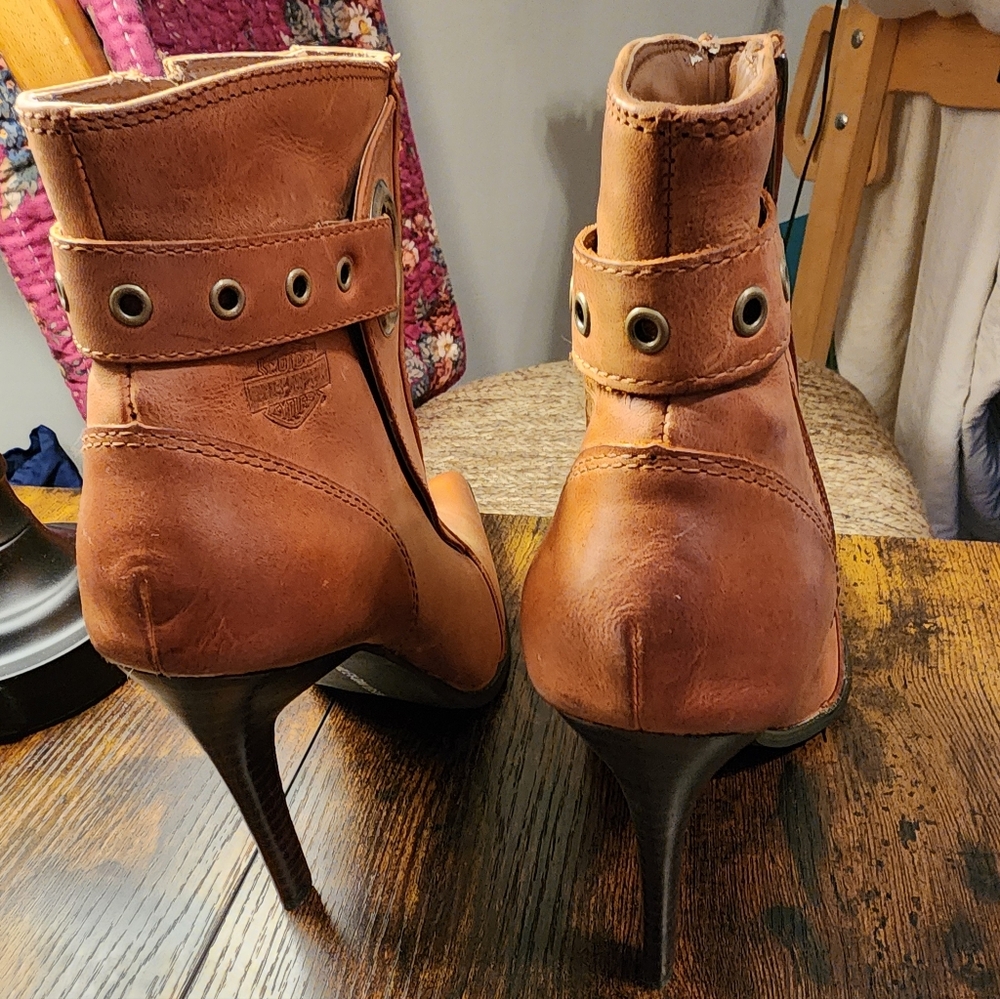 Harley Davidson Ankle Boots Ombre Brown Stilettos Ankle O Ring Buckle Pointed - Picture 7 of 16